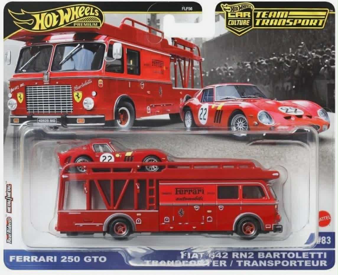 HOT WHEELS 2025 TEAM TRANSPORT FERRARI 250 GTO AND FIAT 642 RN2 BARTOLETTI CASE H