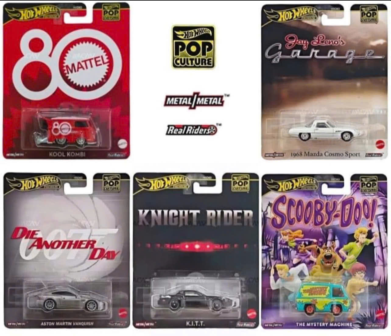 HOT WHEELS POP CULTURE CASE G KOOL KOMBI K.I.T.T MAZDA ASTON MYSTERY MACHINE SET OF 5 CARS