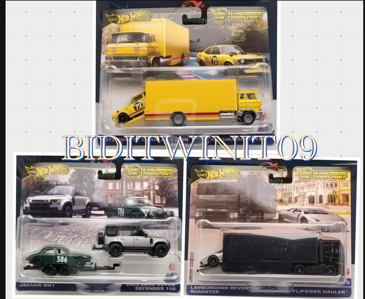 Hot Wheels 2024 Team Transport E Set of 3 1972 Toyota Jaguar Lamborghini Case E